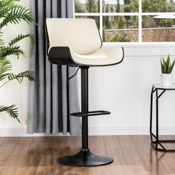 Glitzhome Glitzhome Mid-century Modern White PU And Black Bentwood Adjustable Height Swivel Bar Stool
