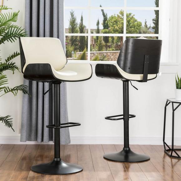 Glitzhome Glitzhome Mid-century Modern White PU And Black Bentwood Adjustable Height Swivel Bar Stool Set Of 2