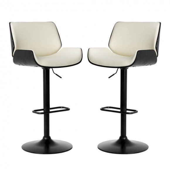 glitzhome Glitzhome Mid-century Modern White PU and Black Bentwood Adjustable Height Swivel Bar Stool Set of 2
