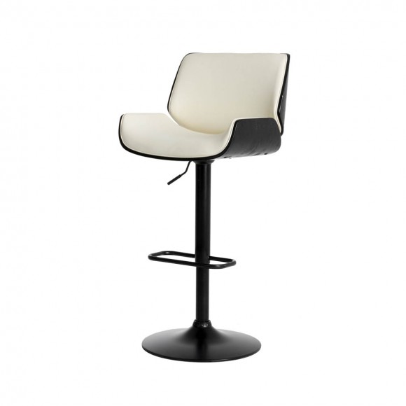 glitzhome Glitzhome Mid-century Modern White PU and Black Bentwood Adjustable Height Swivel Bar Stool