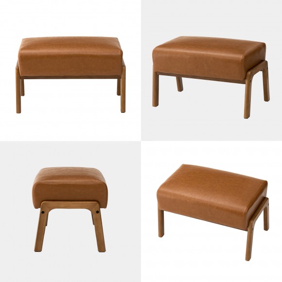 Glitzhome Glitzhome Mid-century Modern Yellowish-brown Leatherette Accent Stool With Walnut Rubberwood Legs