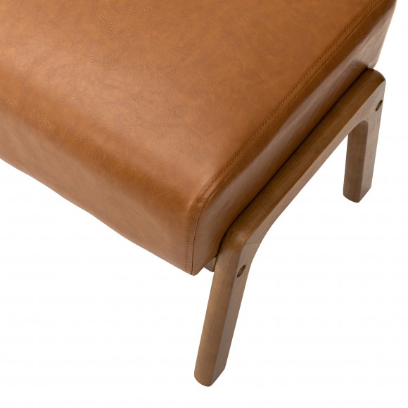Glitzhome Glitzhome Mid-century Modern Yellowish-brown Leatherette Accent Stool With Walnut Rubberwood Legs