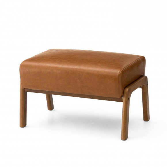 glitzhome Glitzhome Mid-century Modern Yellowish-brown Leatherette Accent Stool with Walnut Rubberwood Legs