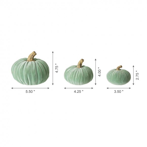 Glitzhome Glitzhome Mint Green Velvet/Resin Pumpkins Decor Set Of 3