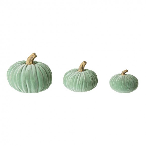 glitzhome Glitzhome Mint Green Velvet/Resin Pumpkins Decor Set of 3
