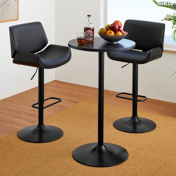Glitzhome Glitzhome Modern Bar Table With Round Charcoal Gray Walnut Top And Black Metal Base