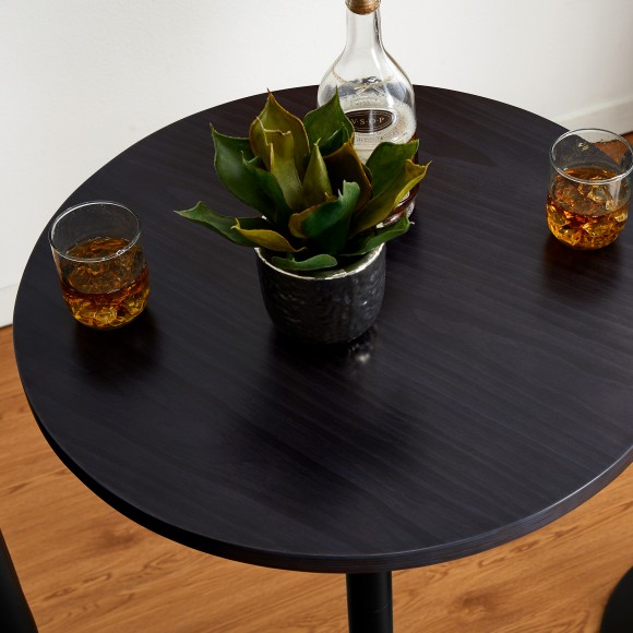 Glitzhome Glitzhome Modern Bar Table With Round Charcoal Gray Walnut Top And Black Metal Base