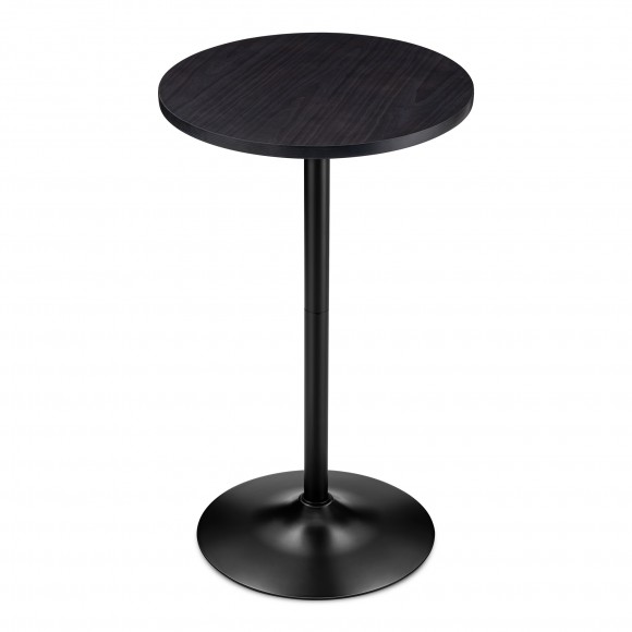 glitzhome Glitzhome Modern Bar Table with Round Charcoal Gray Walnut Top and Black Metal Base