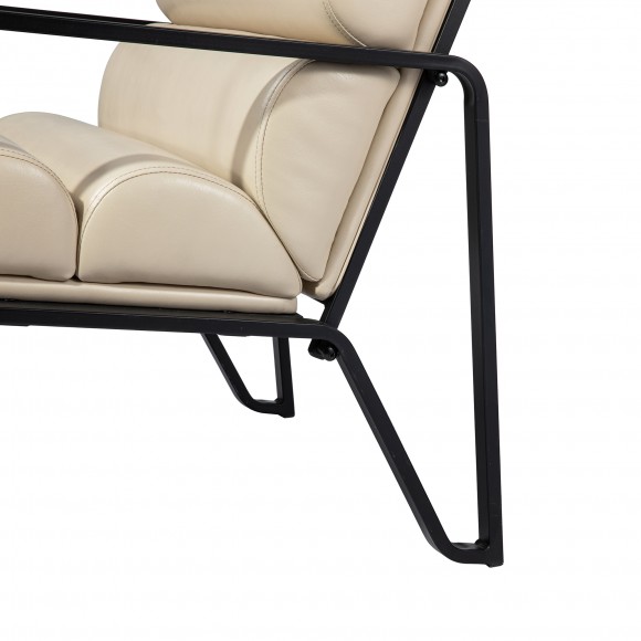 Glitzhome Glitzhome Modern Beige Wavy Leatherette Accent Arm Chair With Black Metal Frame