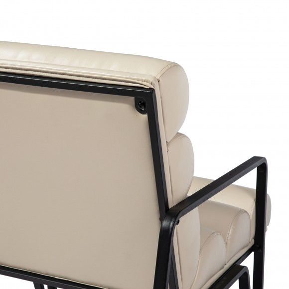 Glitzhome Glitzhome Modern Beige Wavy Leatherette Accent Arm Chair With Black Metal Frame