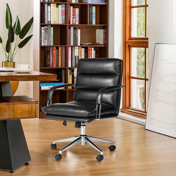 Glitzhome Glitzhome Modern Black Leatherette Gaslift Adjustable Swivel Padded Office Chair