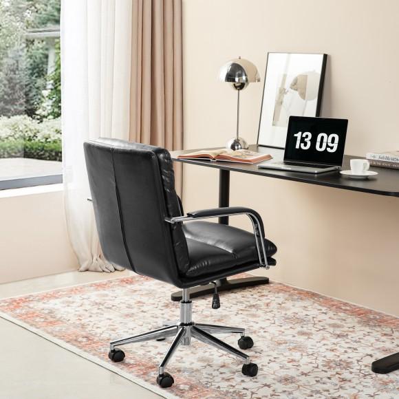 Glitzhome Glitzhome Modern Black Leatherette Gaslift Adjustable Swivel Padded Office Chair