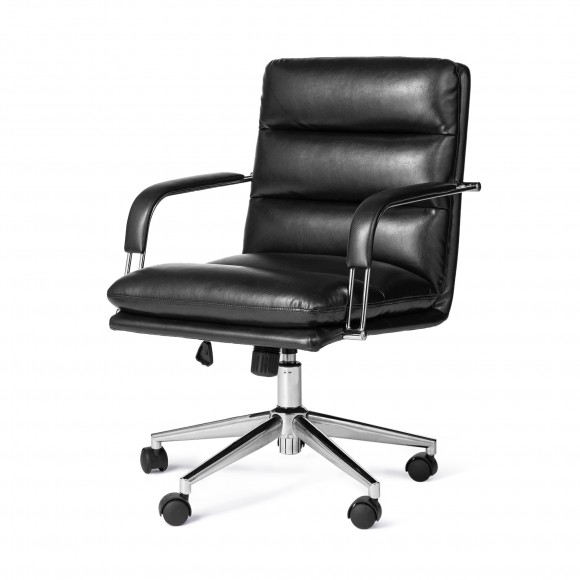 glitzhome Glitzhome Modern Black Leatherette Gaslift Adjustable Swivel Padded Office Chair