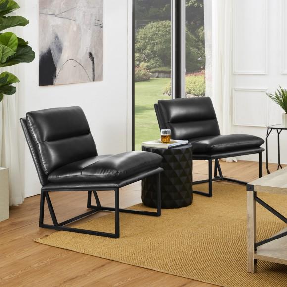 Glitzhome Glitzhome Modern Black Thick Leatherette Accent Chair