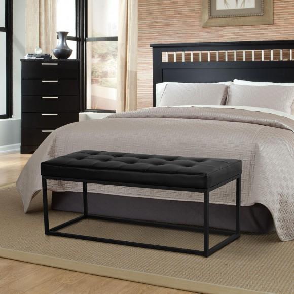 Glitzhome Glitzhome Modern Black Tufted Upholstered Bench With Metal Frame Legs