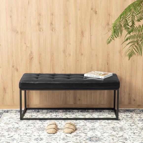 Glitzhome Glitzhome Modern Black Tufted Upholstered Bench With Metal Frame Legs
