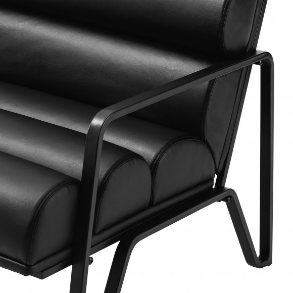 Glitzhome Glitzhome Modern Black Wavy Leatherette Accent Arm Chair With Black Metal Frame