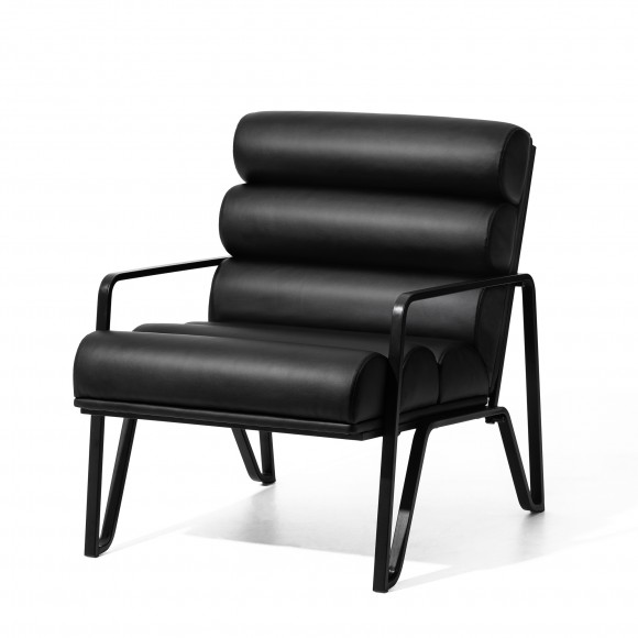 glitzhome Glitzhome Modern Black Wavy Leatherette Accent Arm Chair with Black Metal Frame
