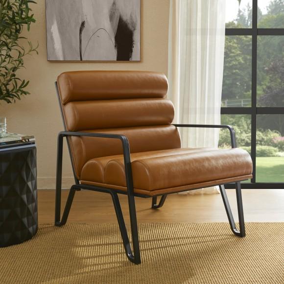 Glitzhome Glitzhome Modern Coffee Wavy Leatherette Accent Arm Chair With Black Metal Frame