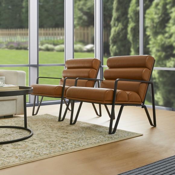 Glitzhome Glitzhome Modern Coffee Wavy Leatherette Accent Arm Chair With Black Metal Frame