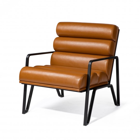 glitzhome Glitzhome Modern Coffee Wavy Leatherette Accent Arm Chair with Black Metal Frame