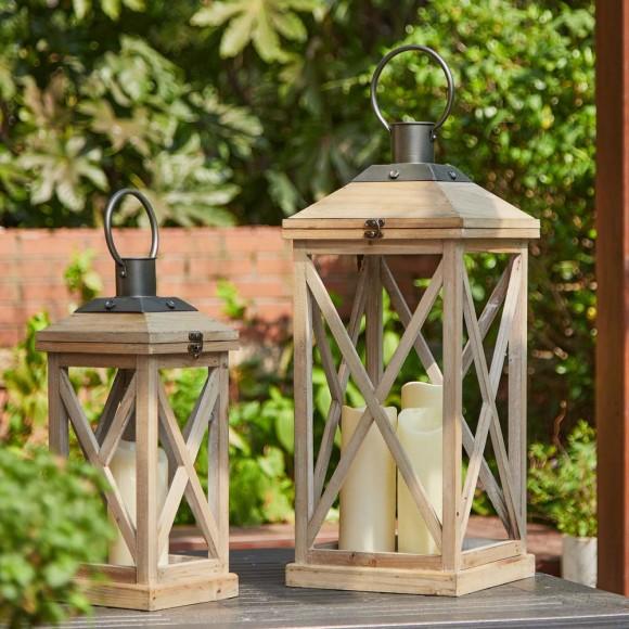 Glitzhome Glitzhome Modern Farmhouse Wooden Lantern Set Of 2