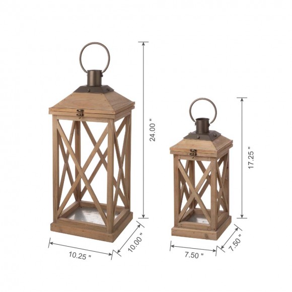 Glitzhome Glitzhome Modern Farmhouse Wooden Lantern Set Of 2