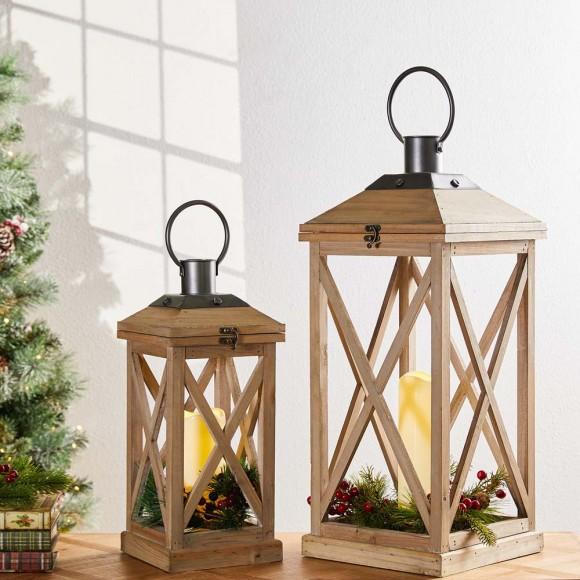 Glitzhome Glitzhome Modern Farmhouse Wooden Lantern Set Of 2