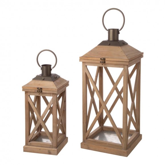 glitzhome Glitzhome Modern Farmhouse Wooden Lantern Set of 2