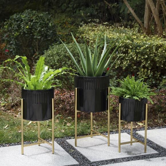Glitzhome Glitzhome Modern Glossy Black Metal Plant Stands Set Of 3