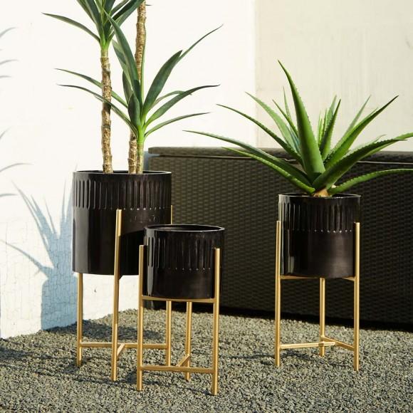 Glitzhome Glitzhome Modern Glossy Black Metal Plant Stands Set Of 3