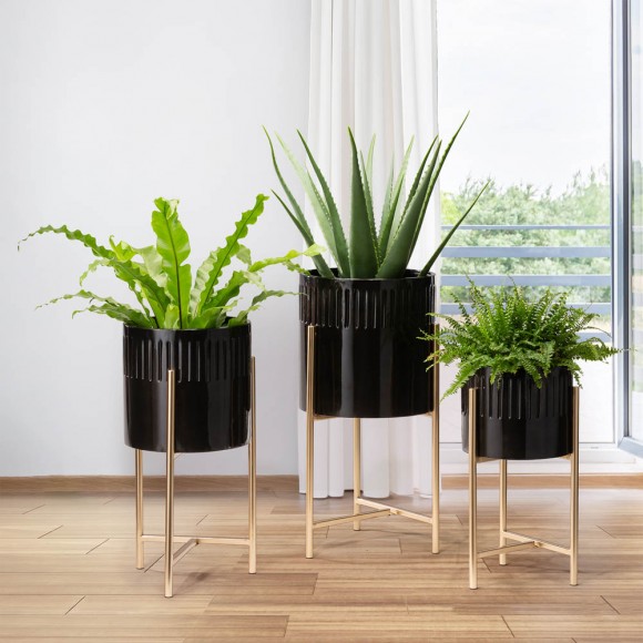 Glitzhome Glitzhome Modern Glossy Black Metal Plant Stands Set Of 3