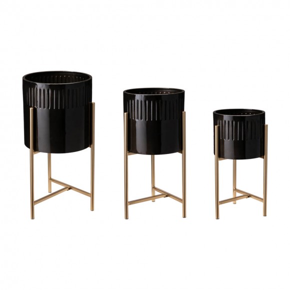 glitzhome Glitzhome Modern Glossy Black Metal Plant Stands Set of 3