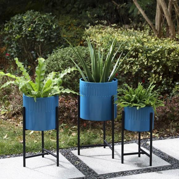 Glitzhome Glitzhome Modern Glossy Blue Metal Plant Stands Set Of 3