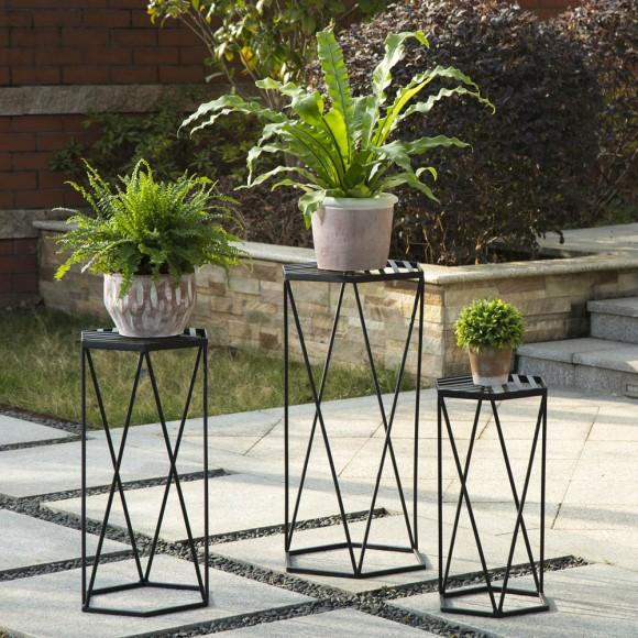 Glitzhome Glitzhome Modern Hexagon Black Metal Plant Stand Set Of 3