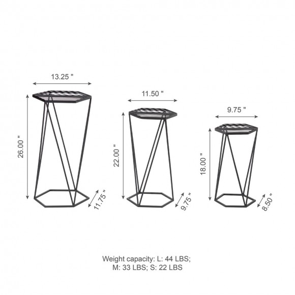 Glitzhome Glitzhome Modern Hexagon Black Metal Plant Stand Set Of 3