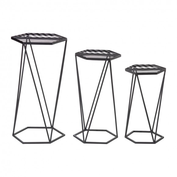 glitzhome Glitzhome Modern Hexagon Black Metal Plant Stand Set of 3