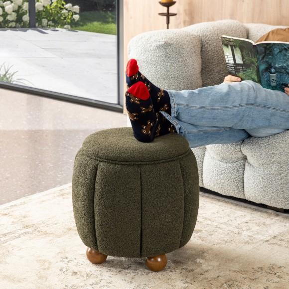 Glitzhome Glitzhome Modern Hunter Green Boucle Upholstered Storage Ottoman Or Accent Stool With Rubberwood Ball Feet