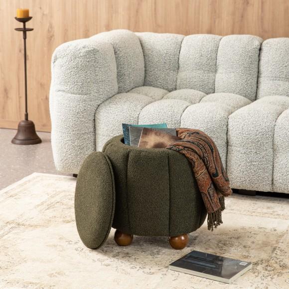 Glitzhome Glitzhome Modern Hunter Green Boucle Upholstered Storage Ottoman Or Accent Stool With Rubberwood Ball Feet