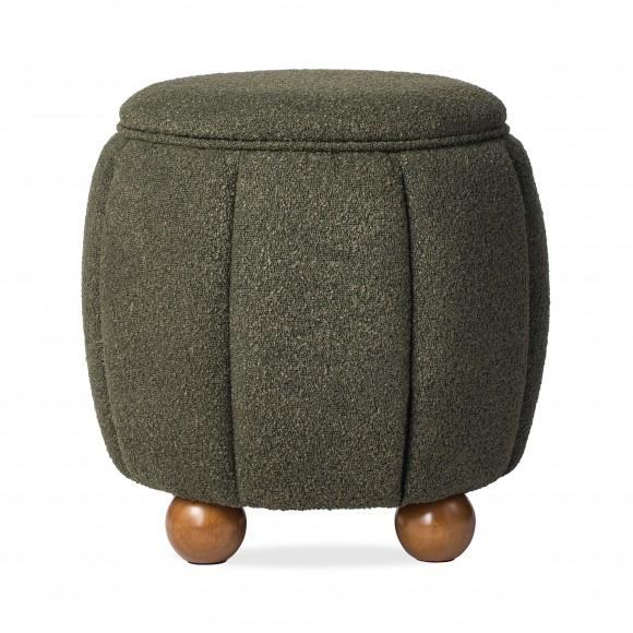glitzhome Glitzhome Modern Hunter Green Boucle Upholstered Storage Ottoman or Accent Stool with Rubberwood Ball Feet