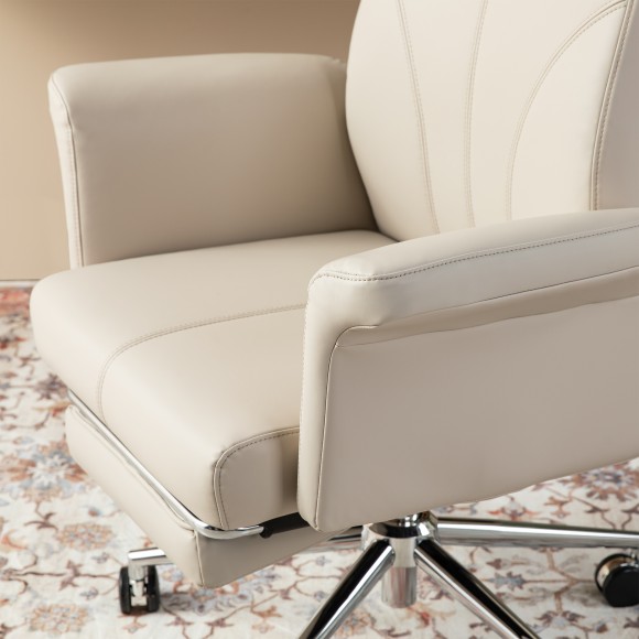 Glitzhome Glitzhome Modern Ivory Deluxe Faux Leather Gaslift Adjustable Swivel High Back Office Chair With Footrest And Armrest