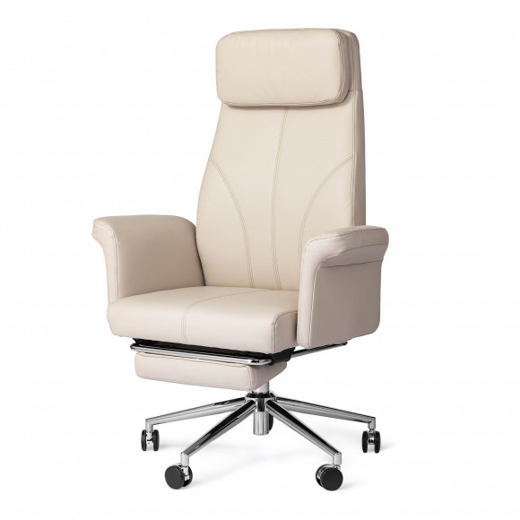 glitzhome Glitzhome Modern Ivory Deluxe Faux Leather Gaslift Adjustable Swivel High Back Office Chair with Footrest and Armrest