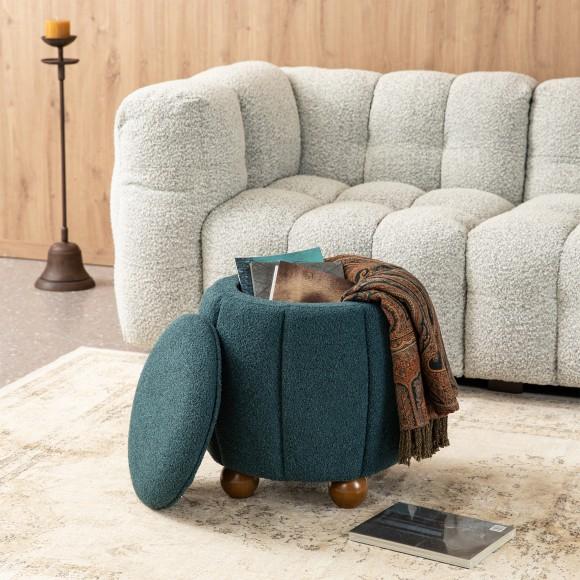 Glitzhome Glitzhome Modern Slate Blue Boucle Upholstered Storage Ottoman Or Accent Stool With Rubberwood Ball Feet