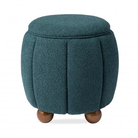 glitzhome Glitzhome Modern Slate Blue Boucle Upholstered Storage Ottoman or Accent Stool with Rubberwood Ball Feet
