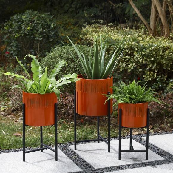 Glitzhome Glitzhome Modern Washed Orange Metal Plant Stands Set Of 3
