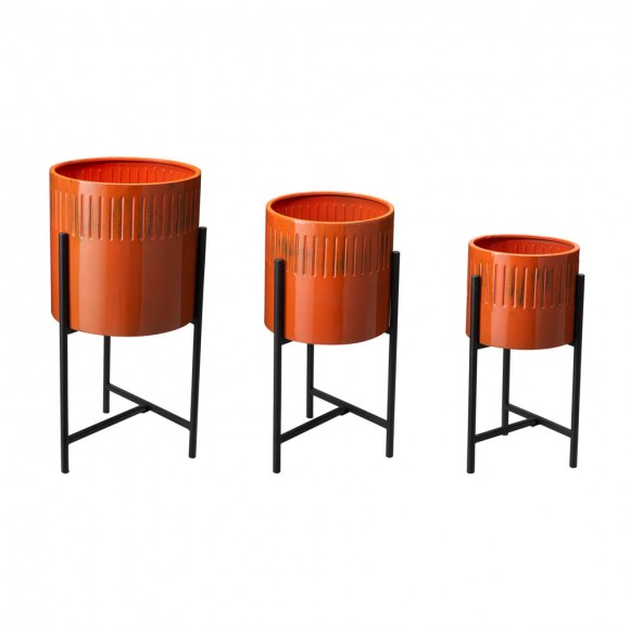 glitzhome Glitzhome Modern Washed Orange Metal Plant Stands Set of 3