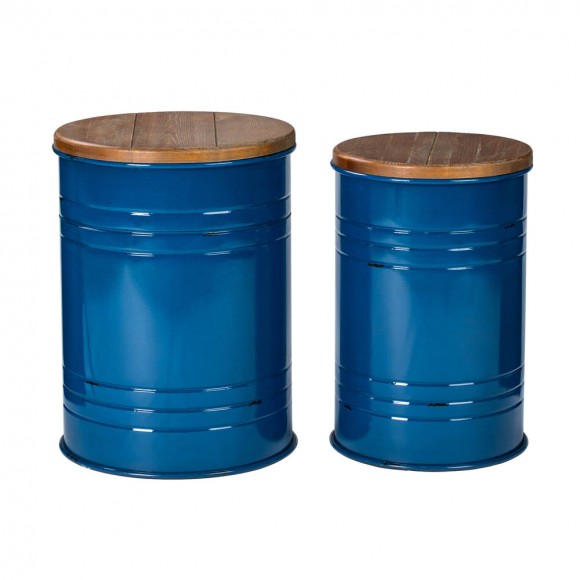 glitzhome Glitzhome Navy Blue Modern Metal Storage Accent Table or Stool with Solid Wood Lid Set of 2