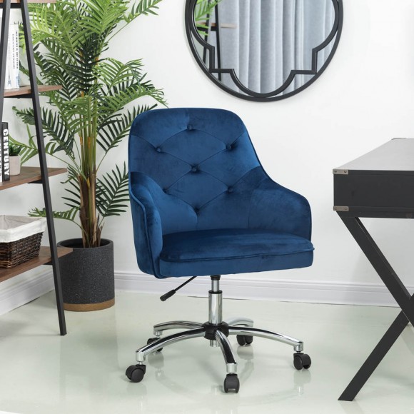Glitzhome Glitzhome Navy Blue Velvet Gaslift Adjustable Swivel Office Chair/Desk Chair