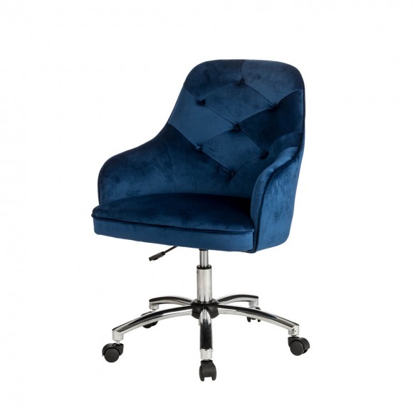 glitzhome Glitzhome Navy Blue Velvet Gaslift Adjustable Swivel Office Chair/Desk Chair