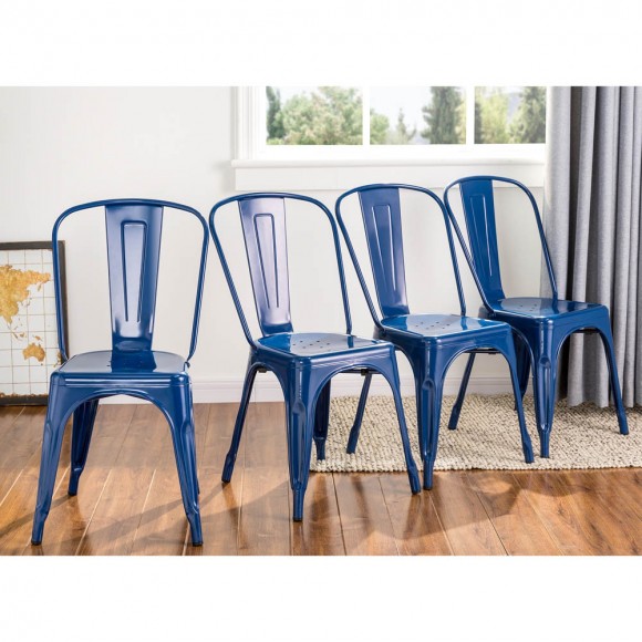 Glitzhome Glitzhome Navy Blue Vintage Stackable Metal Side Dining Chairs Set Of 4